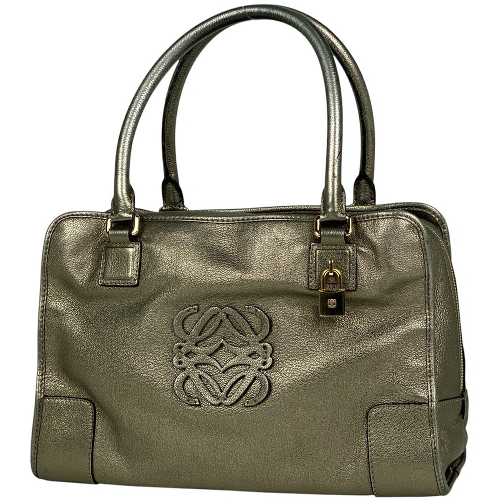 Loewe Amazona Anagram Metallic Leather Handbag Gold